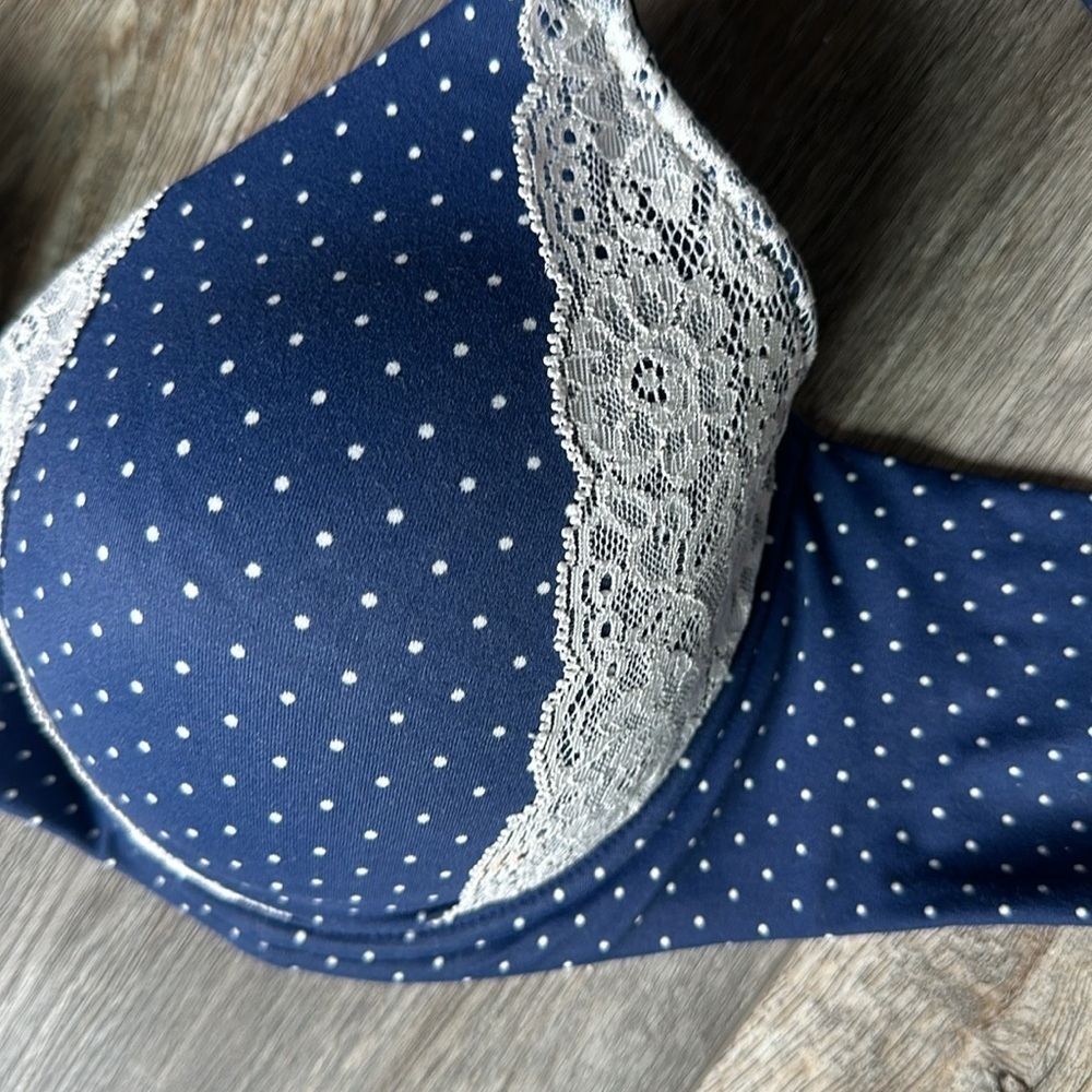 Soma bra Navy white polka dot lace size 38D light padded underwire - Picture 3 of 8